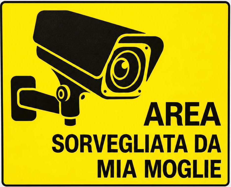 Targa Area Sorvegliata da Mia Moglie con supporto da parete